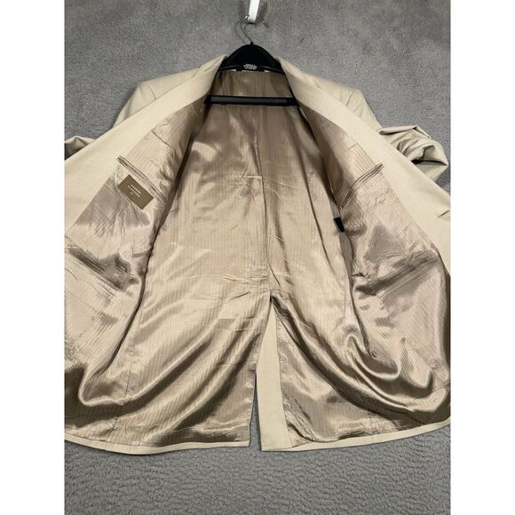 Haggar Clothing Co. Mens Suit Jacket Blazer Size 42 Long Light Beige Solid Lined - Picture 10 of 13